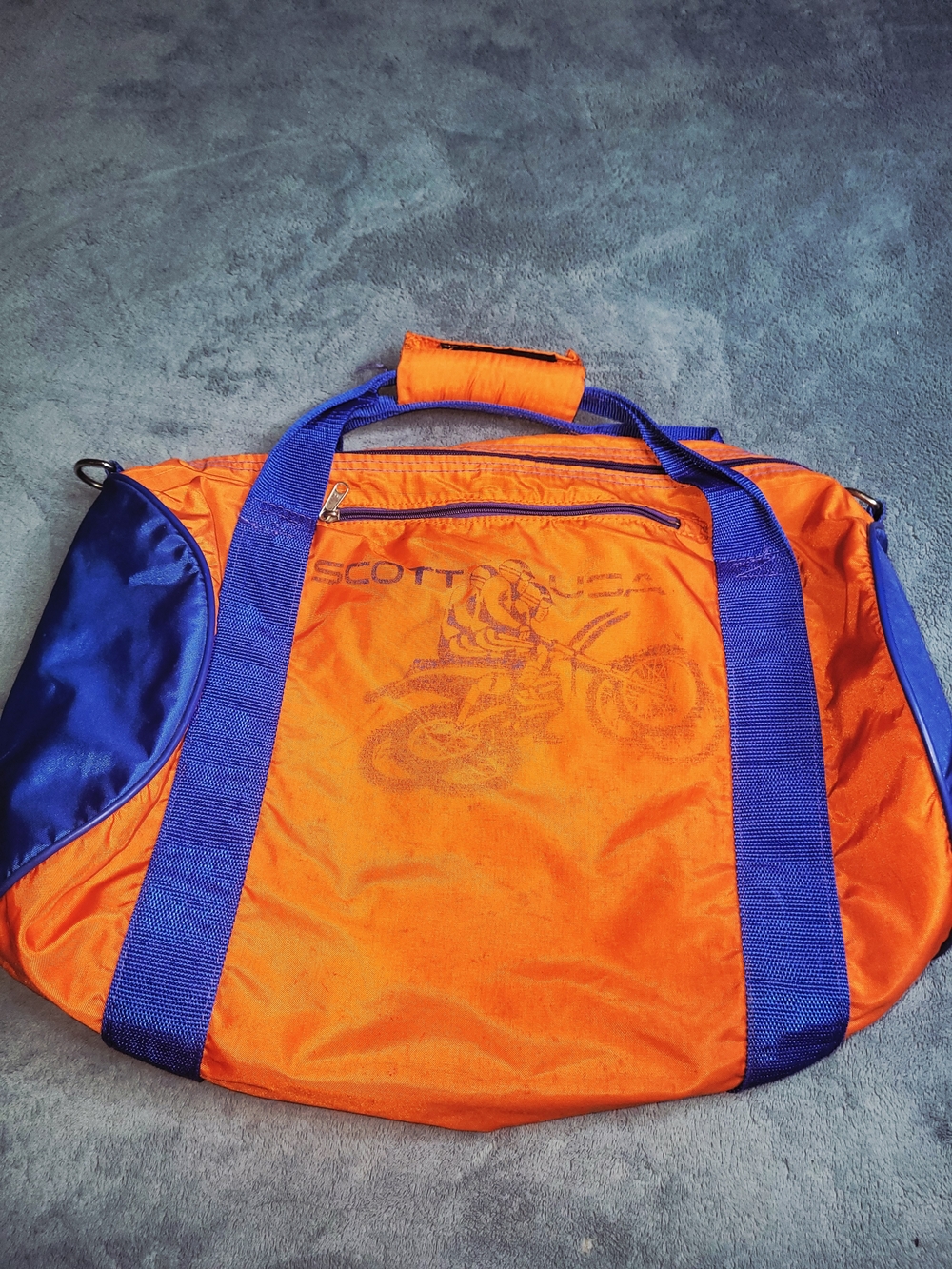 Vintage Scott USA Motocross Gear Duffel Bag Orange Blue 90s Retro MX BMX